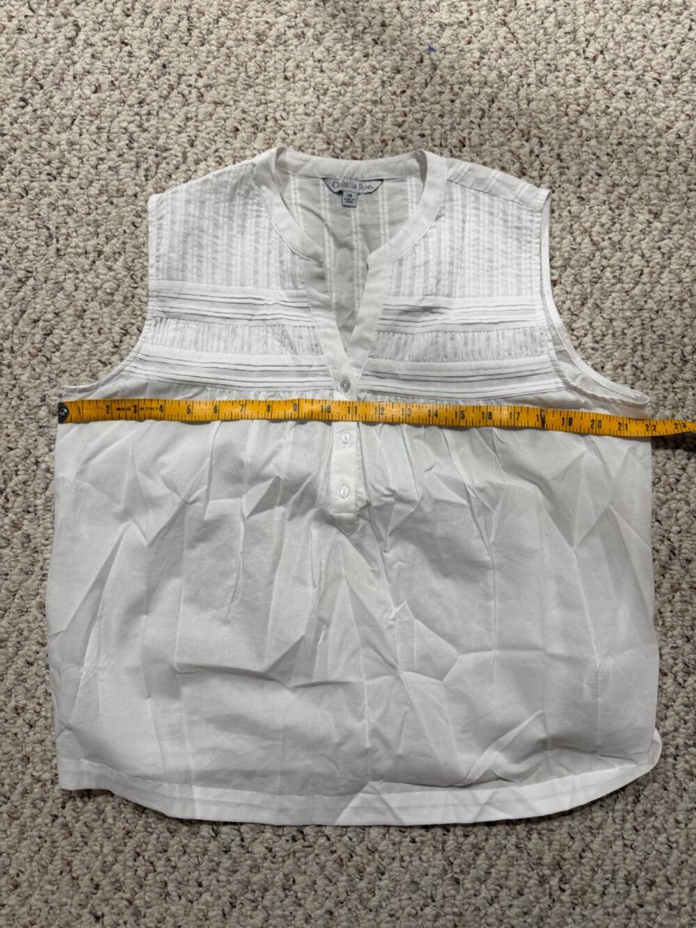White Pintuck Sleeveless Cotton Blouse Boho Cottagecore Relaxed Fit M - Picture 6 of 7
